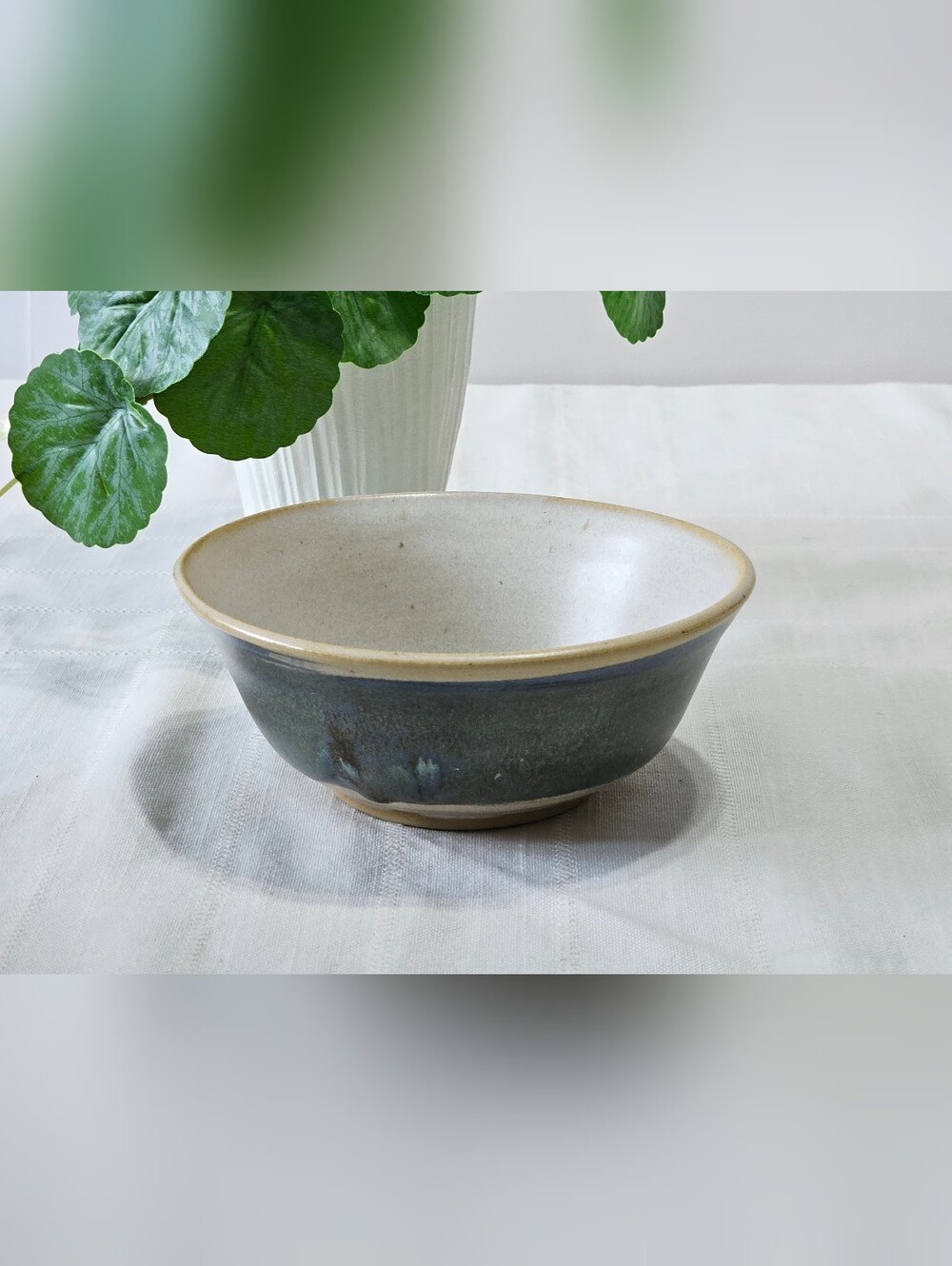 Signed Studio Pottery Stoneware Bowl Blue Grey Rustic Artisan